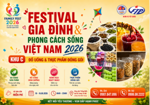 Poster thông tin đăng ký gian hàng Khu C Đồ uống & Thực phẩm tại Festival Gia đình & Phong cách sống 2026